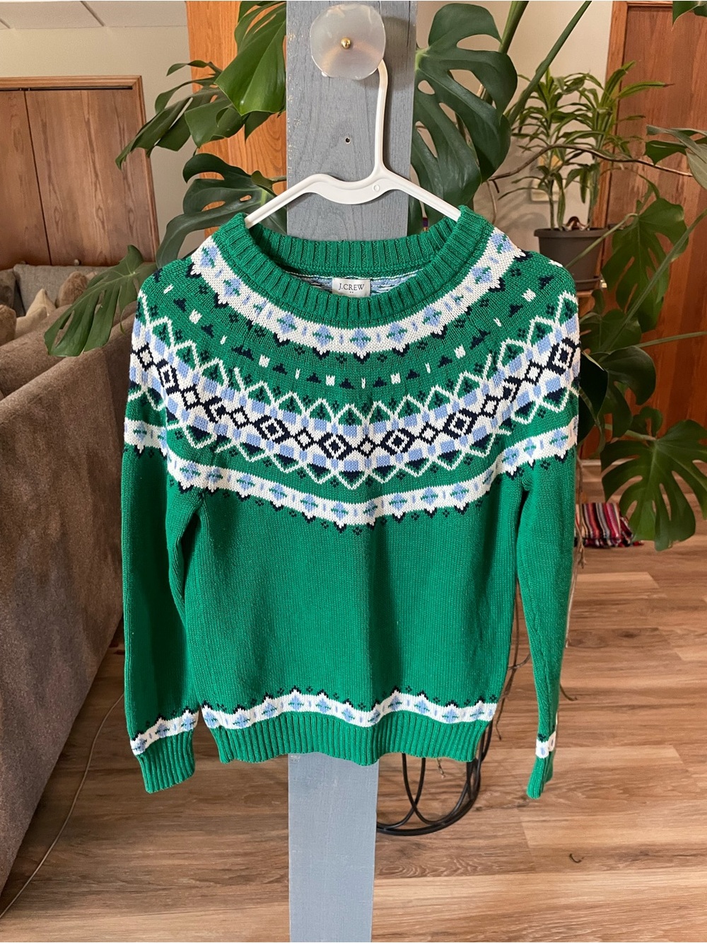 J. Crew Green Fair Isle Crewneck Sweater